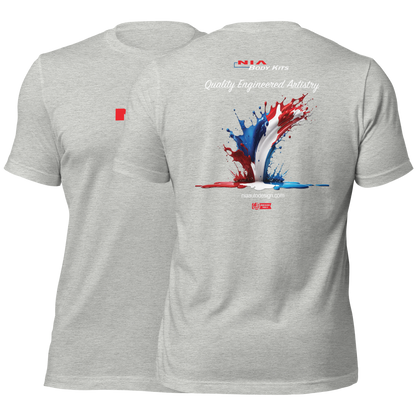 The Splash Colors T-Shirts by NIA Body Kits proudly showing off the importance of not just designing but also manufacturing all our products in the United States. Creating jobs, and keeping high quality control. NIA Body Kits is a proud American brand. Show off your american pride with this stylish shirt perfect for the summer.